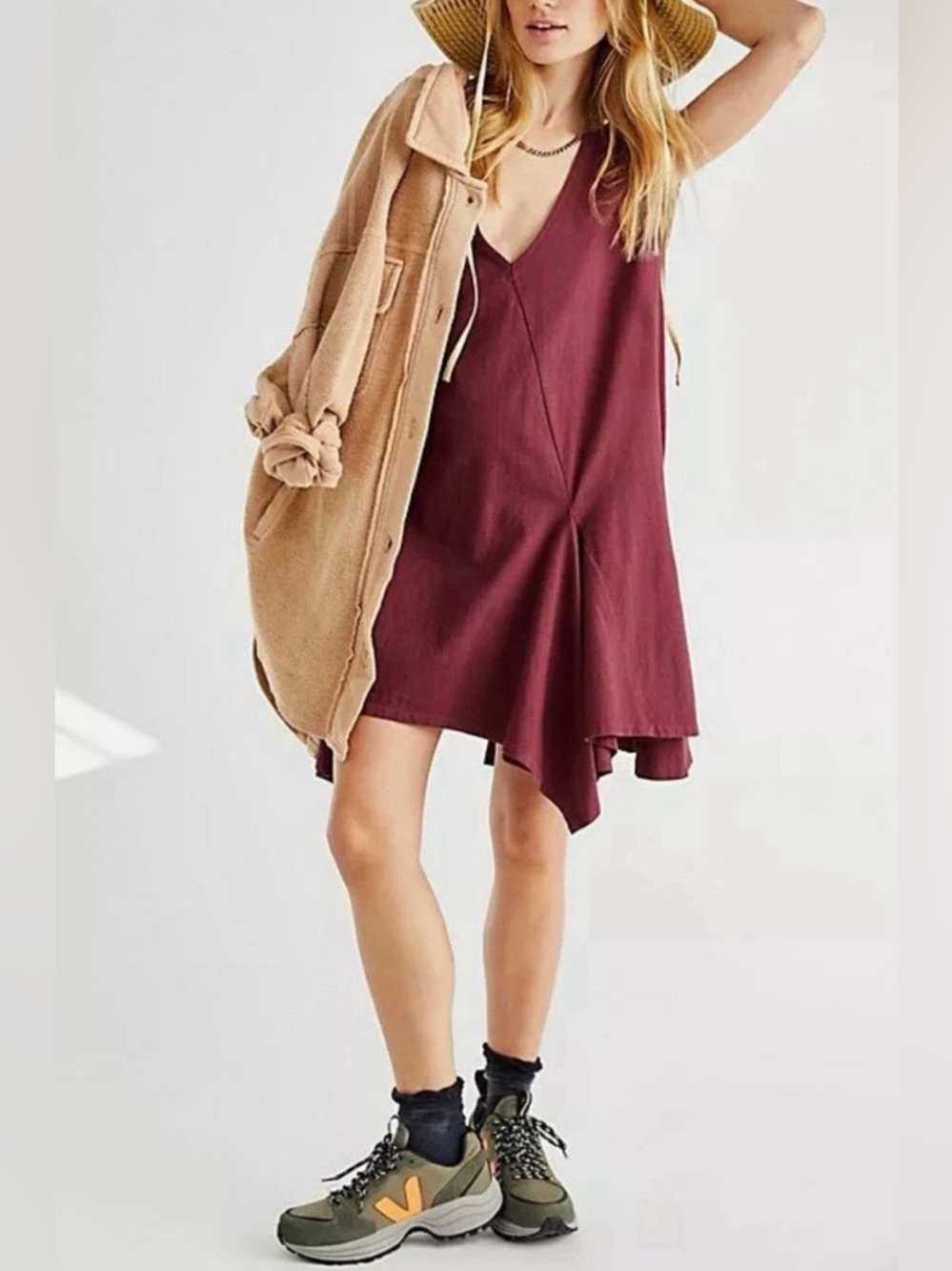 Free People Beach Fresca Brick Red Mini Dress Asymmetrical Hem Dress Boho